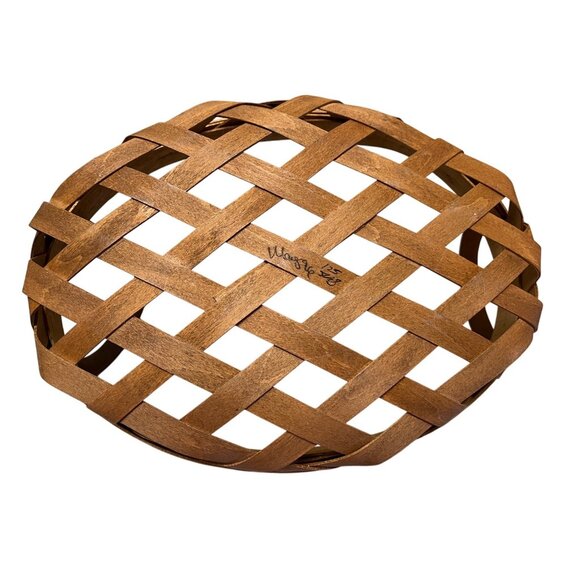 Round Woven Basket With Leather Handles By Workshops Of Gerald E. Henn Handcraft - Picture 4 of 6